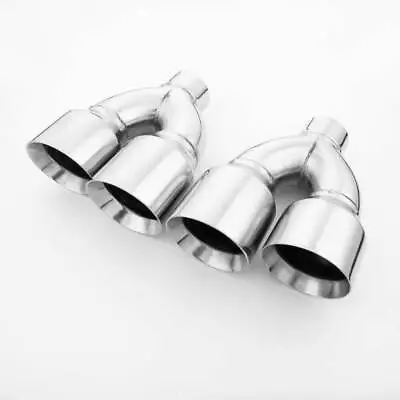 Pair Quad 4.5  Out Exhaust Tips 3  Inlet Staggered Angle Cut Double Wall 12  L • $376.16