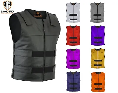 Men's Bullet Proof Style Leather Motorcycle Vest Bikers Tactical Waistcoat SWAT • $69.99