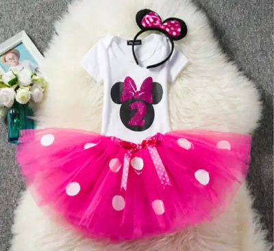 New Baby Minnie Mouse Red Girl 2nd Second Birthday Tutu Outfit Shirt Set L25 MG • $13.99