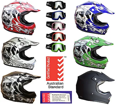 Kids Motocross Helmet Youth Child Dirt Bike Peewee Atv Quad Bmx S M L + Goggles • $89.95