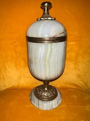 Onyx Marble Brass Footed Decorative Jar  With Lid Medium Size • £30