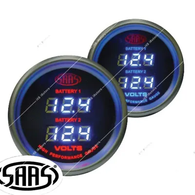SAAS 52mm 2  Dual Battery Volt Gauge 8-18v Range Black Dial Face  Fitting Kit  • $95