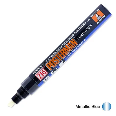 Zig Posterman Wet Wipe Marker - Broad - Metallic Blue (Pack Of 12) • £33.12