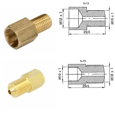1+1  Brake Line Pipe Brass Metric Adapter M10X1 To M12X1 And M12x1to M10x 1 • $12.30