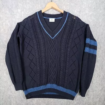 Lacoste Sport Jumper Mens Large Blue Croc Logo Cable Knit Devanlay Streetwear • £19.95