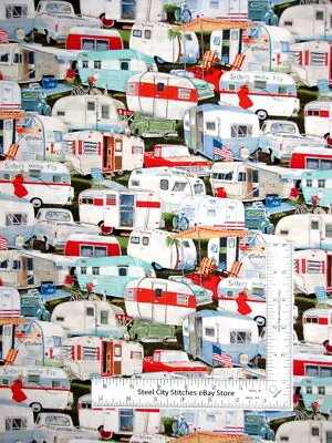 Vintage Trailers Campers Allover Cotton Fabric #3505 Elizabeth's Studio By Yard • $10.98