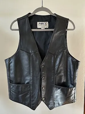 Park V Black Leather Motorcycle Vest Sz 40 Vintage Usa • $25