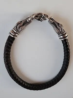 Vintage  Kieselstein-Cord Sterling Silver Alligator Head Leather Necklace • $1100