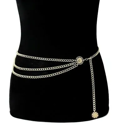 Women Vintage Gold Coin Metal Retro High Waist Charm Waistband Tassel Chain Belt • £4.95