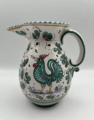 Vintage DERUTA Italian Art Pottery Green Rooster 8” Water Pitcher Made In Italy • $34.20