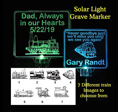 Personalized Train Caboose Solar Lights Grave Marker Memorial Plaque Cemetary • $41