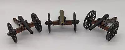 Lot Of 3 Miniature Replica Civil War Cannon Metal Brass Wheels • $29.43