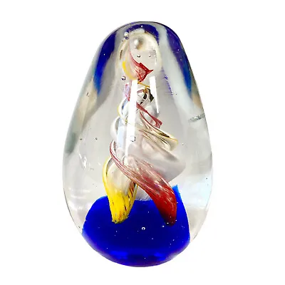 Large Red Yellow White SWIRLED 2.5 Lb Egg Shaped Paperweight 6  Tall Art Glass • $19.99