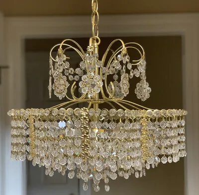 Vintage Crystal Beaded Basket Chandelier Flower 10 Light - 17” Wide • $825