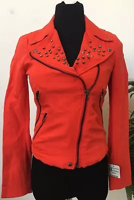 NWT Zara Basic Women Career Orange Cotton Blend Studded Zip Jacket Blazer Sz XS. • £49.21