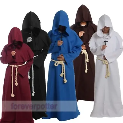 Vintage Friar Medieval Robe Hooded Monk Cowl Renaisance Priest Cosplay Costume • $23.67