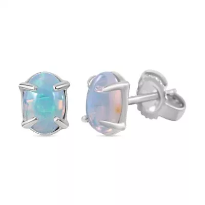 TJC 0.68ct Opal Solitaire Stud Earrings For Women In 9ct White Gold Push Back • £78.99