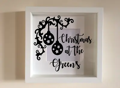 Box Frame Vinyl Decal Sticker Wall Art Quote Christmas At The Family Name • £2.99