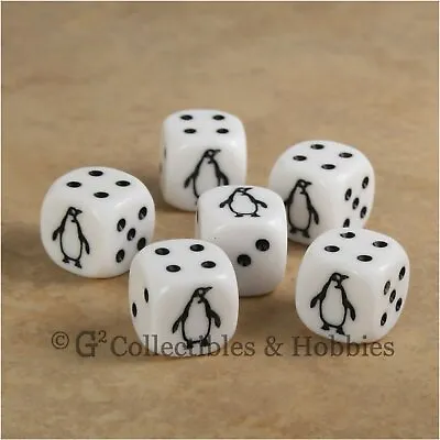 NEW Set Of 6 White Dice W/ Black Penguin Six Sided RPG D&D Bunco Game Animal D6  • $6.99