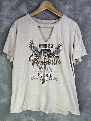 Maurices Shirt Women’s XXL Nashville Tennessee Music City Graphic Neck Cut Out • $17.88