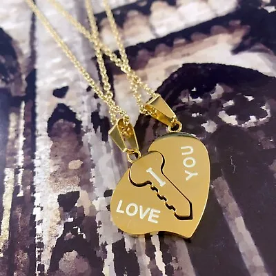 Couple Heart Shape Necklace I Love You Key With Heart Gold Color • $10.99