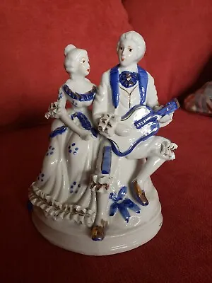 Royal Couple Porcelain Figurine White Cobalt Blue Gold Trim MTX Mirtex Trading  • $9.99