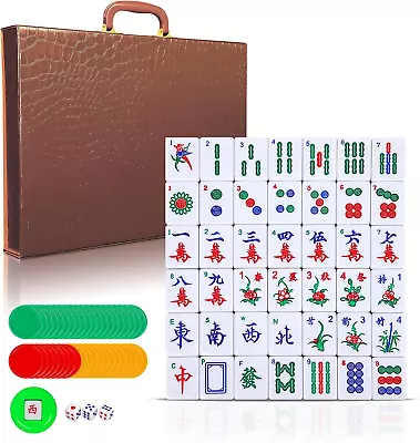 Chinese Mahjong Game Set - 1.5  Large Mah Jongg Set - Green Mahjong Tiles Set Co • $82.99