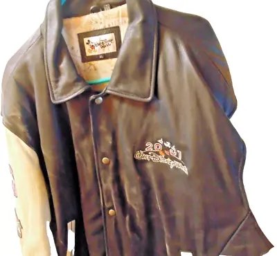 Vintage Walt Disney World Leather Bomber Jacket Vtg 2001Y2K Varsity Coat Mens L • $100