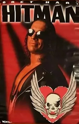 Vintage 1998 Original WCW Bret Hitman Hart Poster 23x35 Rolled / Sealed WWF WWE • $20