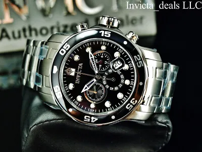 Invicta Men's 48mm Pro Diver SCUBA Chronograph BLACK DIAL Silver Tone 200M Watch • $84.99