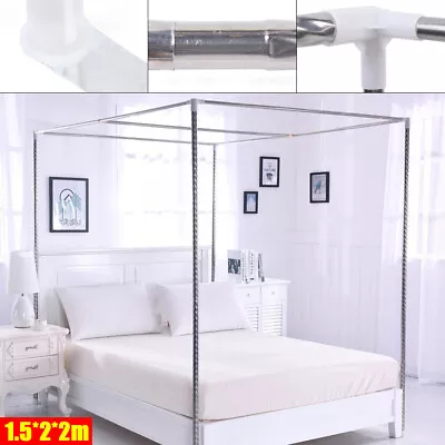 Stainless Steel 4 Corner Mosquito Netting Curtain Bracket Bed Canopy Post 1.5x2m • $39.95