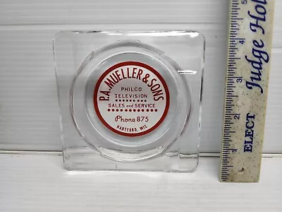 Vintage Glass Advertising Ashtray Philco Television P.A. Mueller And Sons Wi • $25