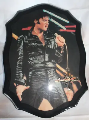 $85.45 • Buy Elvis Presley Wall Clock Black Leather Pants Large Lacquered Wood Sideburns Sexy