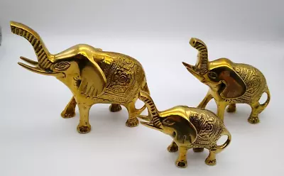 Vintage Detailed Solid Brass Elephants Set Of 3 Small Medium & Large Very Nice  • $58.99