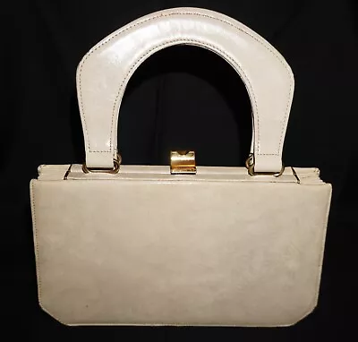 Vintage 1950s Bone/Cream Color Purse Accordion Designer Handbag GREAT CONDITION • $28