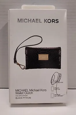 Michael Kors IPhone 4S Black Python Embossed Leather Case Wallet Clutch NIB • $39.60