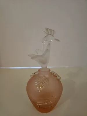 Vintage Rose Colored Crackle Glass Perfume Bottle With Hummingbird Stopper • £27.99