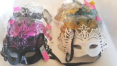 Large Cut Out Mardi Gras Costume Mask In Gold Silver White Black Turq And Hot PK • $4.48