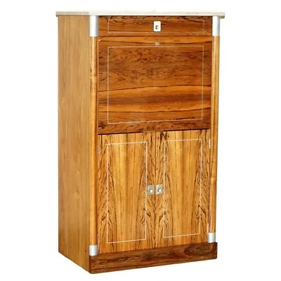 Vintage Rosewood Marble Topped Chrome Drop Front Secretaire Desk With Drawers • $4786.90