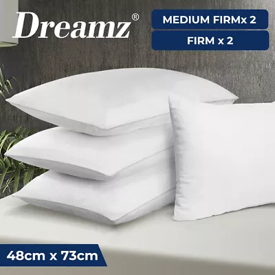Dreamz Pillows Bed 4 Pack Home Hotel Soft Family Cotton Cover Standard Size Firm • $44.99