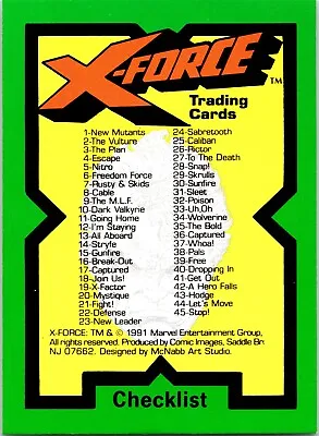 1991 X-Force Trading Cards Marvel Entertainment; U-Pick - Complete Your Set! • $1