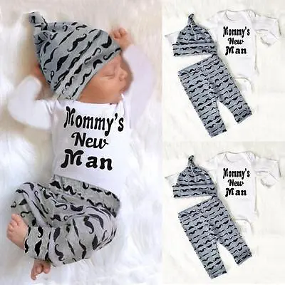 3PCS Infant Newborn Baby Boy Romper Tops+Long Pants+Hat Outfit Clothes 0-18M XX • $24.92