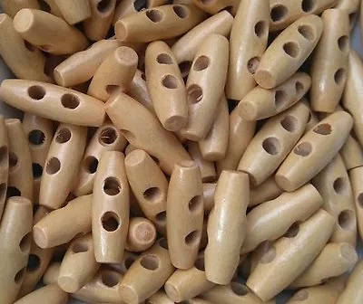 £1.99 • Buy 6 / 12 /18 Natural Coloured Wood Toggle Buttons Sewing Duffle Coats 30 X10mm