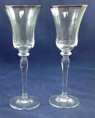 Mikasa Crystal JAMESTOWN Platinum Trim 2 Wine Glasses GREAT CONDITION T2704 • $32.88