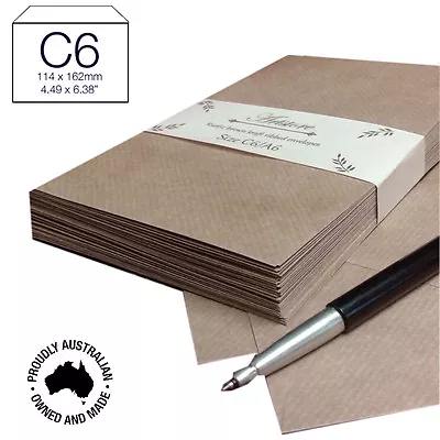 100 X C6 Premium BROWN RIBBED Kraft Envelopes Peel N Seal Invitation DIY A Grade • $22.99