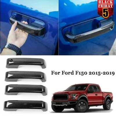 $17.89 • Buy 4 Door Handle Covers For 2015-2020 Ford F150 F-150 Black Carbon Fiber Print Look