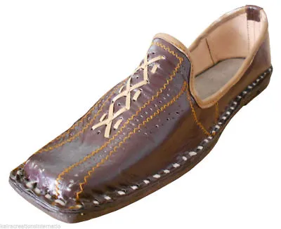 Handmade Indian Casual Mojaries Jutties Flat Brown Men Shoes Leather Size US 8 • $49.49
