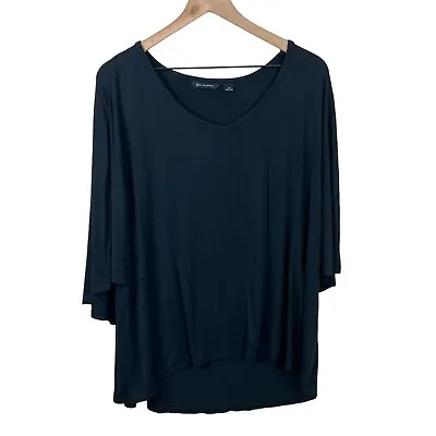 H By Halston Womens Black Woven Short Sleeve Cape Sleeve Top Medium • $17.92