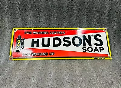 Rare Vintage Porcelain Hudson’s Soap 24 X 8 Inches Advertising Enamel Sign • $55