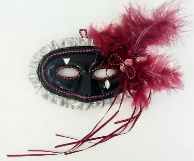 Masquerade Mask Vintage Wall Decor Feathers Jewels Black Red Mardi Gras Party  • $5.34